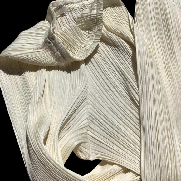 PLEATS PLEASE Issey Miyake Pleated Cream Yellow Ivory Pants Trousers Size 2 M L - Picture 3 of 8